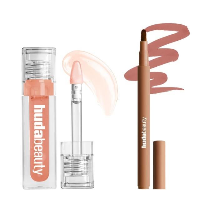 Colorante en el contorno de los labios y el aceite de gelatina de relleno falso por Huda Beauty. Precio: 25 y 24 euros